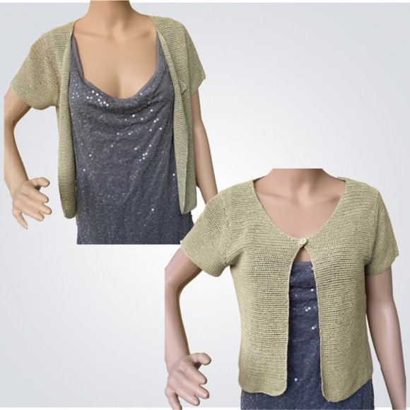 Eileen Fisher Linen Knit Short Sleeve Cardigan - Picture 3 of 9